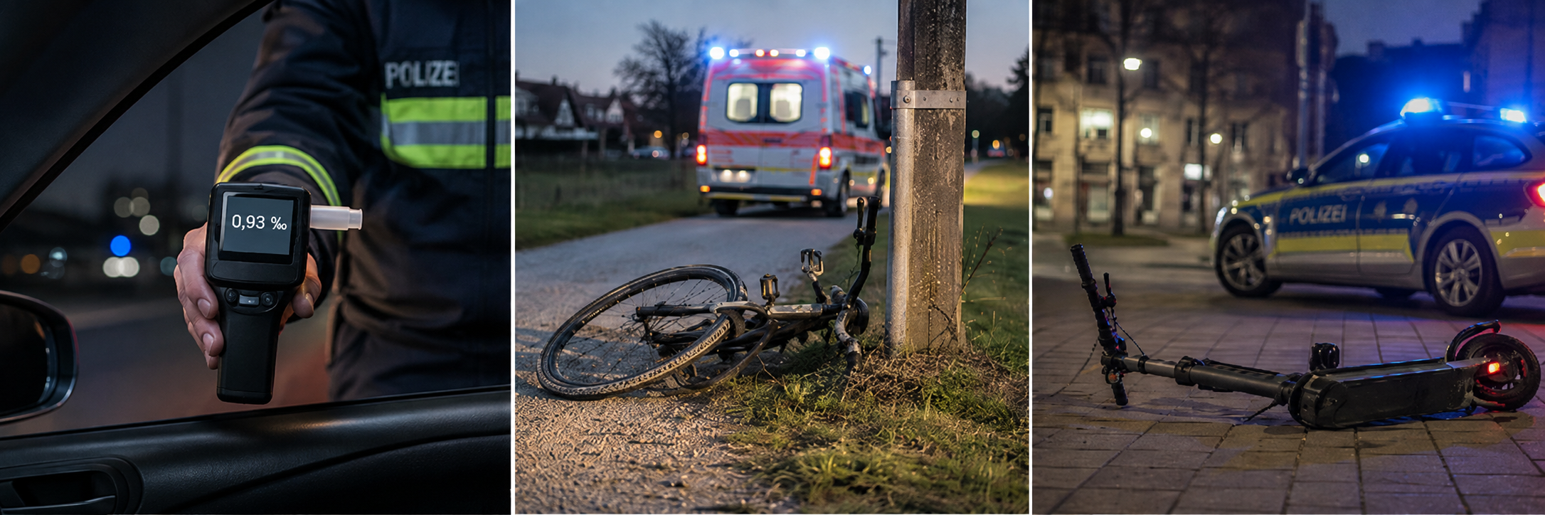Typische Verkehrsauffälligkeiten bei einer Alkohol-MPU mit Auto, Fahrrad und E-Scooter